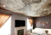 Тканевый натяжной потолок в интерьере гостиной